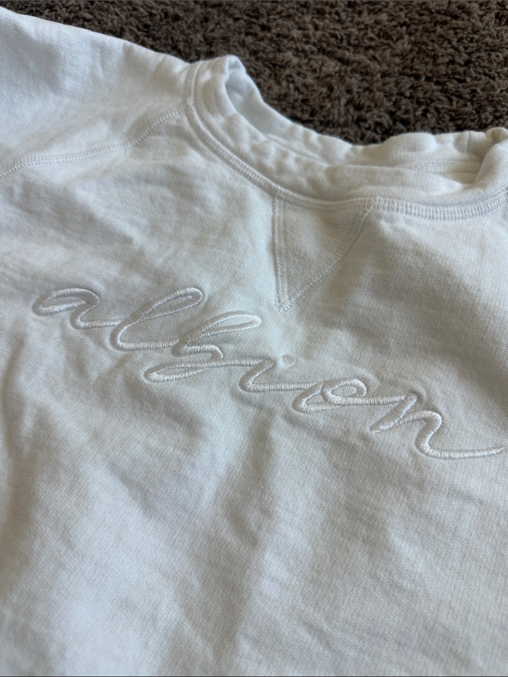 Albion Embroidered White Crew Neck Sweatshirt